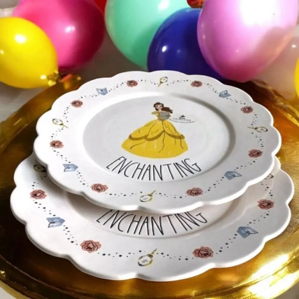 NWT Set Of 2 Rae Dunn Disney 11”Belle Enchanting Scalloped Ceramic Dinner Plates